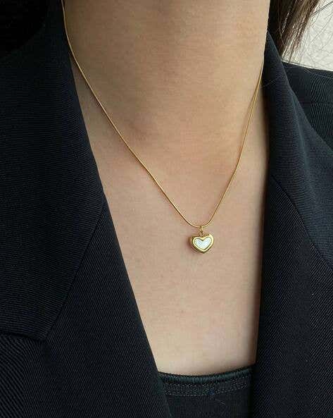 Golden Black & White Heart Anti Tarnish Necklace for Women