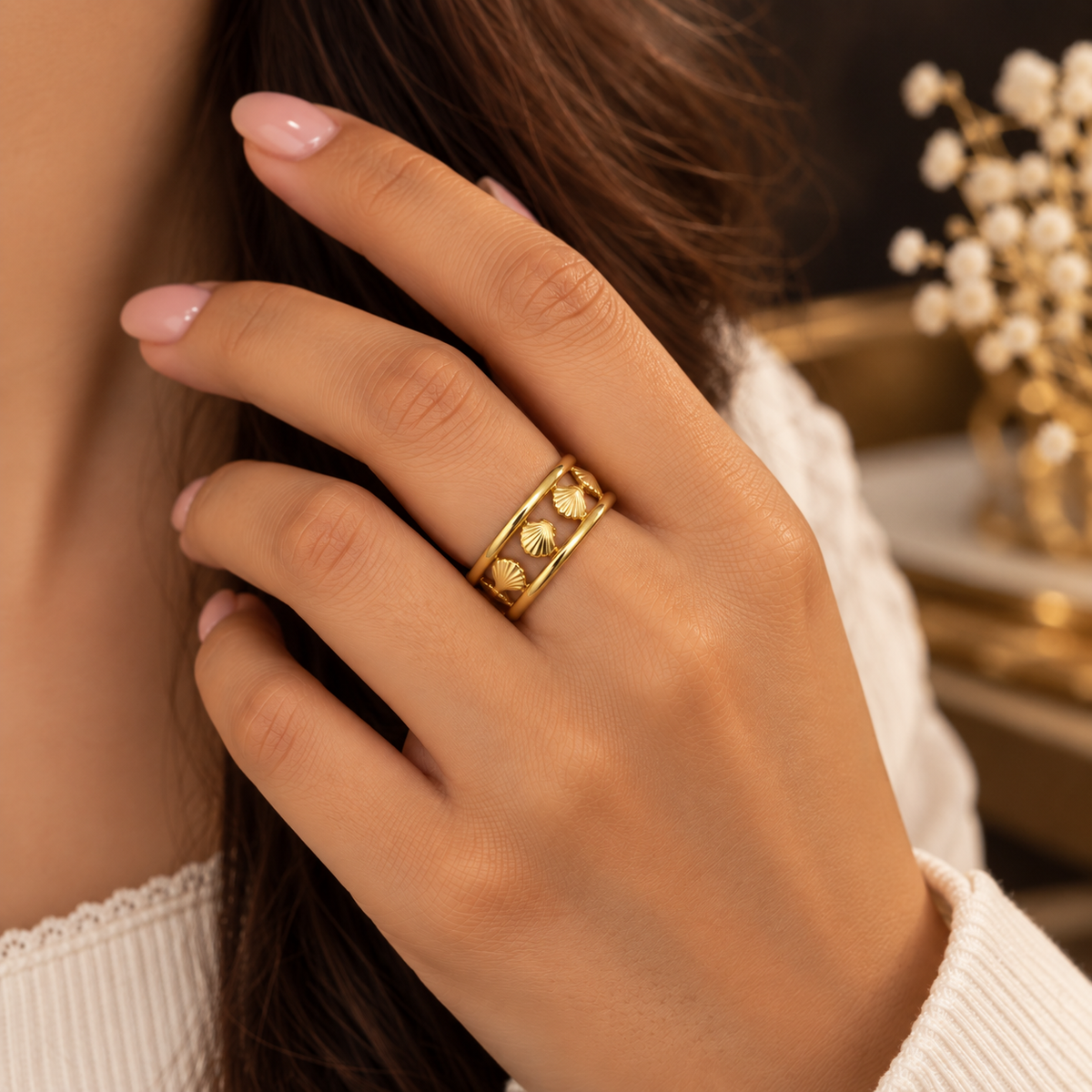 Golden Seashell Open Band Ring