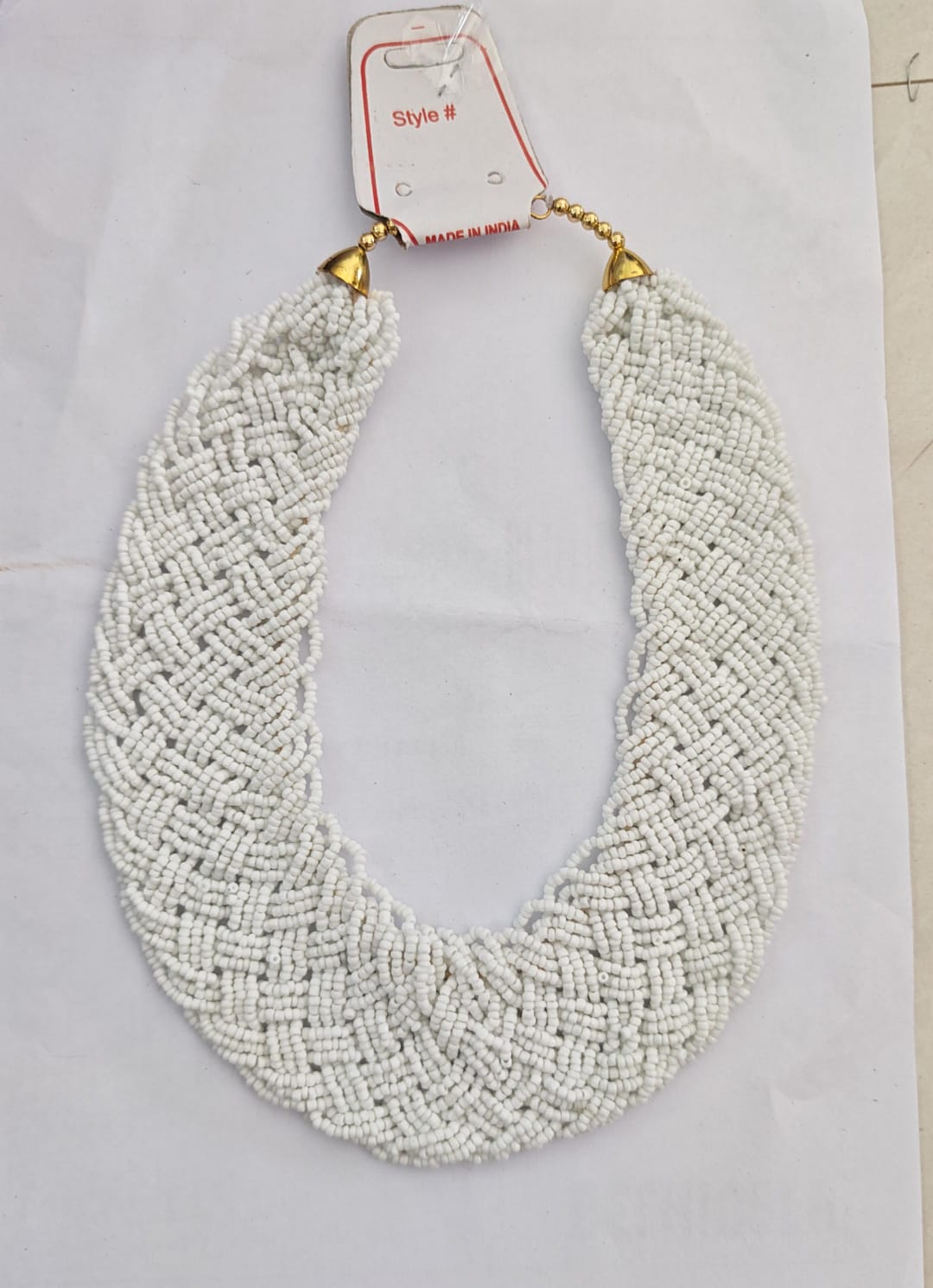 White multi-strand braided seed bead fashion choker necklace