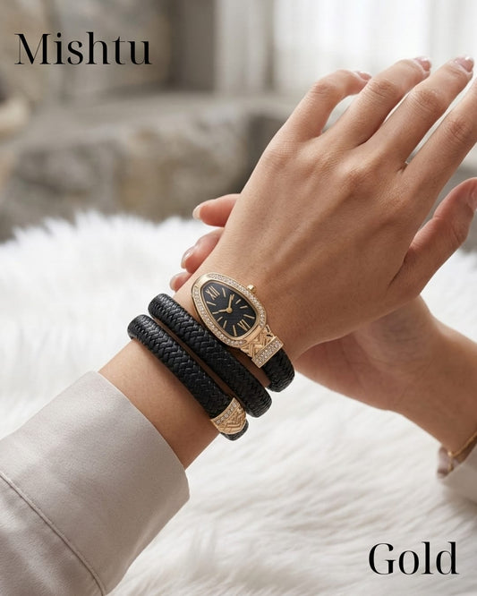 Premium snake style wrist watch with gold dial