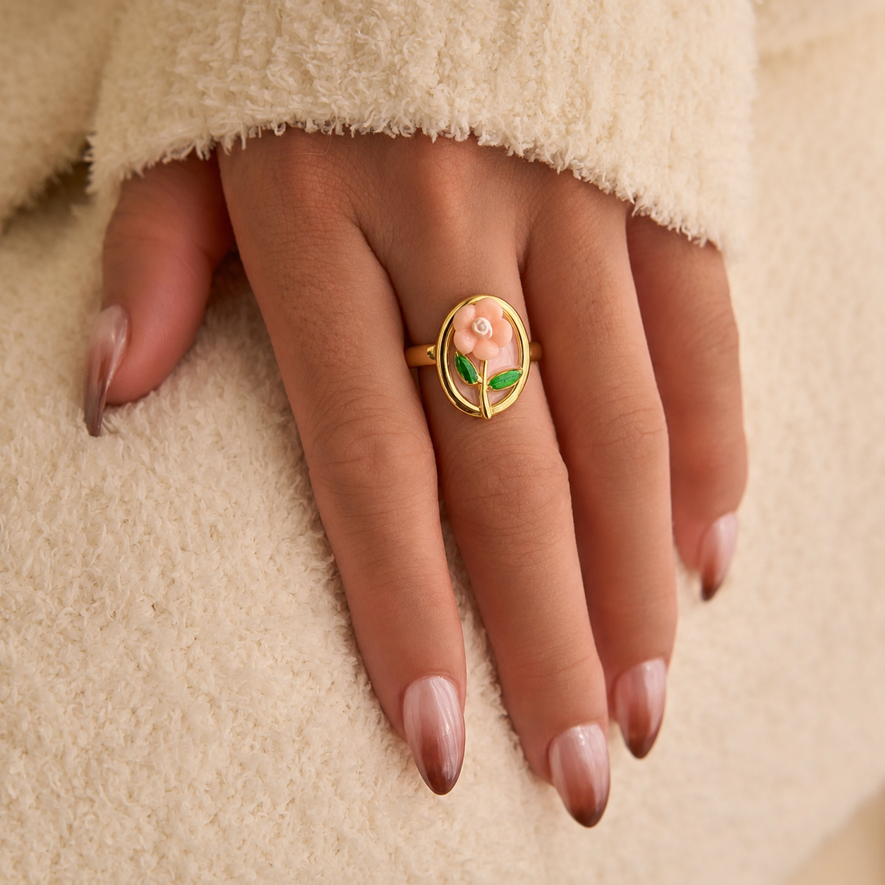 Stainless Steel Enamel Rose adjustable ring