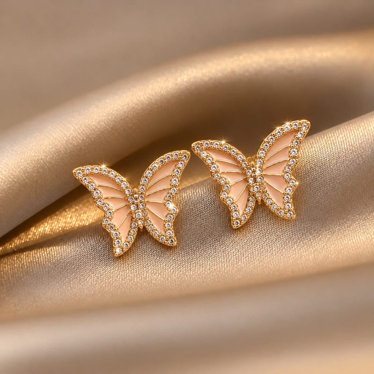 rhinestone-embellished butterfly enamel earrings