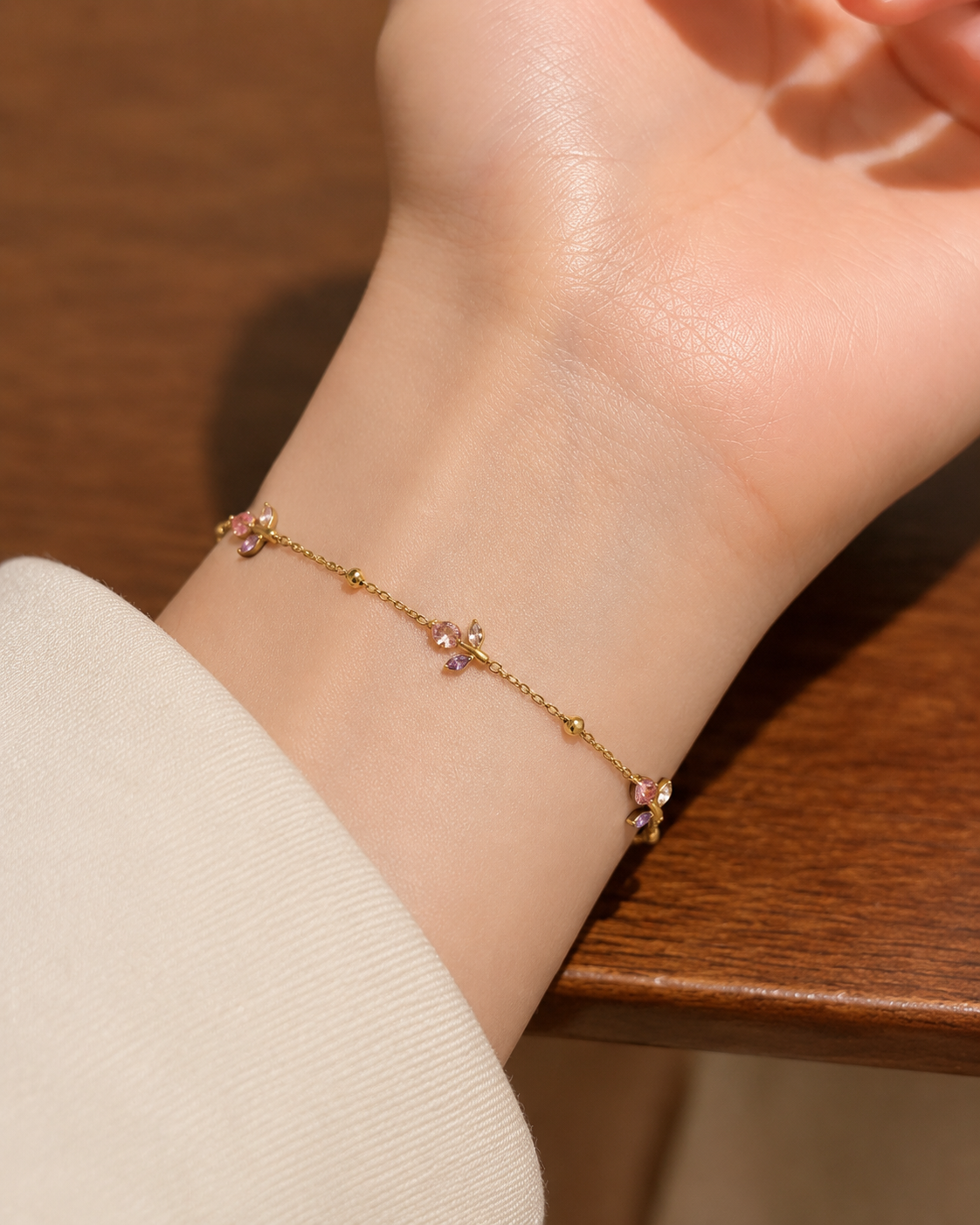 Kiyu ziyu anti tarnished tulip pink & purple zircon bracelet