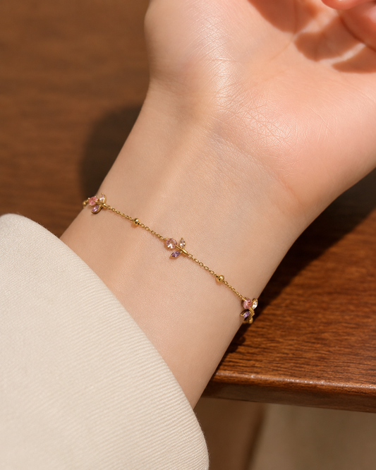 Kiyu ziyu anti tarnished tulip pink & purple zircon bracelet