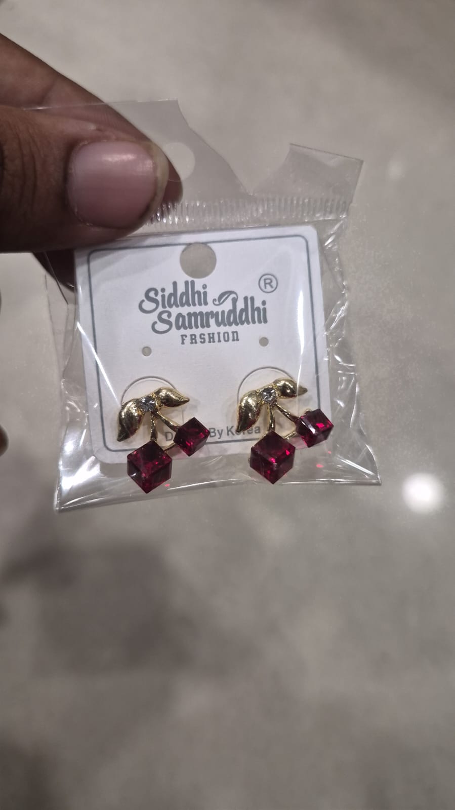 Gold-Tone Red Crystal Cherry Stud Earrings