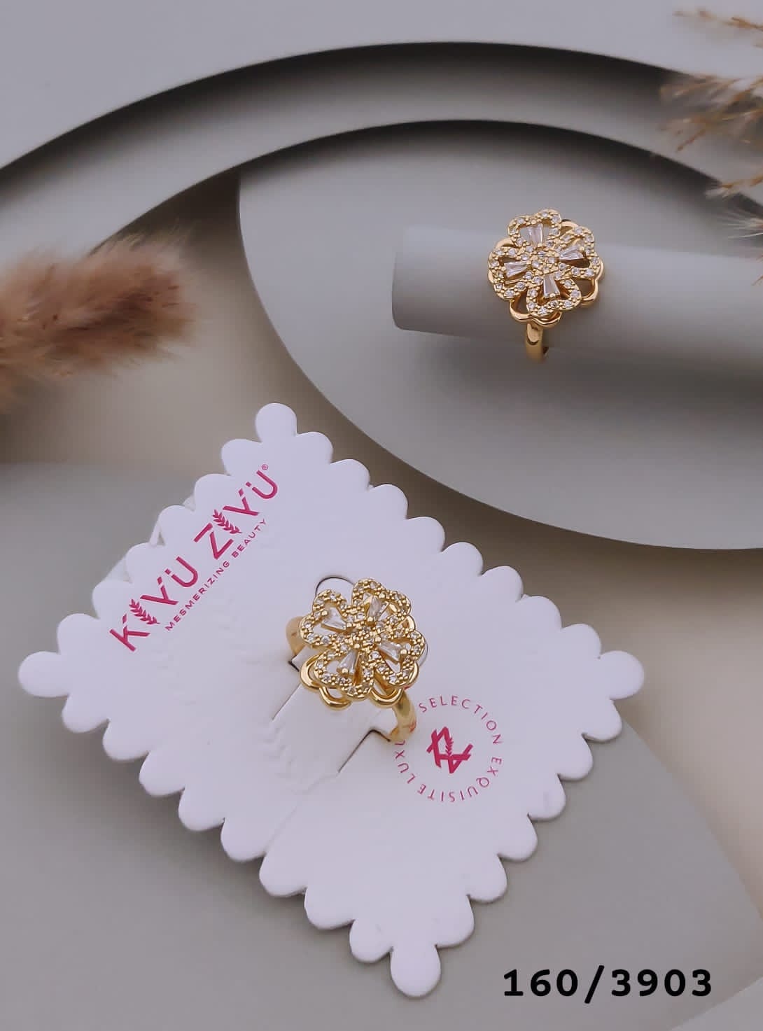 Gold-Tone Floral Crystal Statement Ring (rotate)