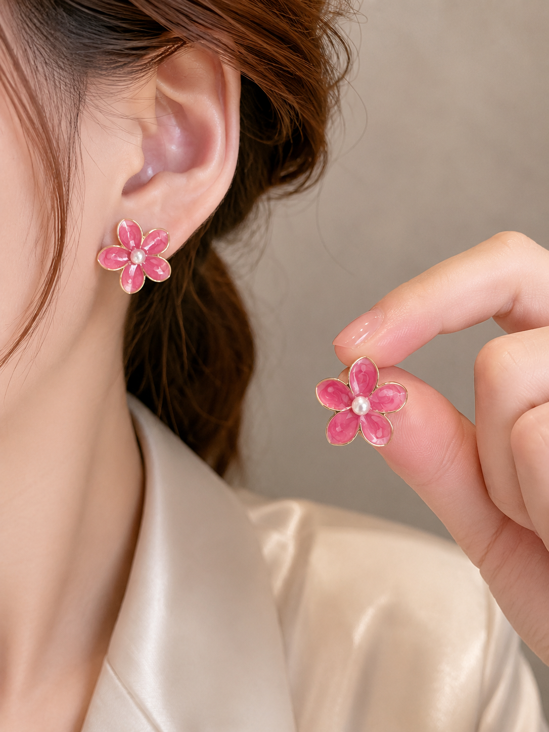 Korean flower design earrings for women