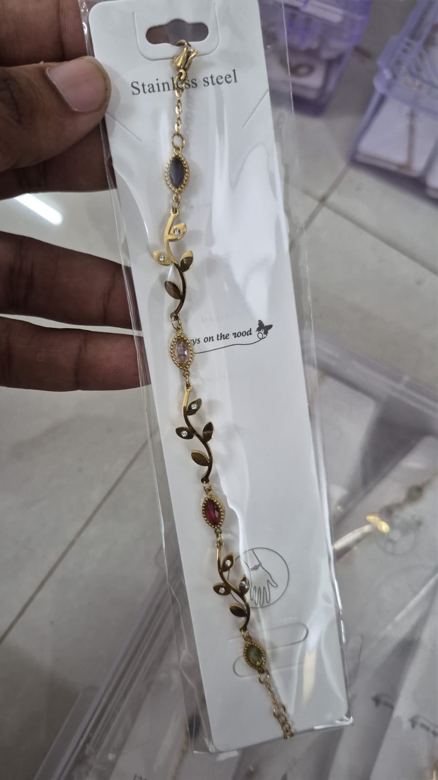 Anti-Tarnish Multicolor Stone Leaf 🌿 Bracelet