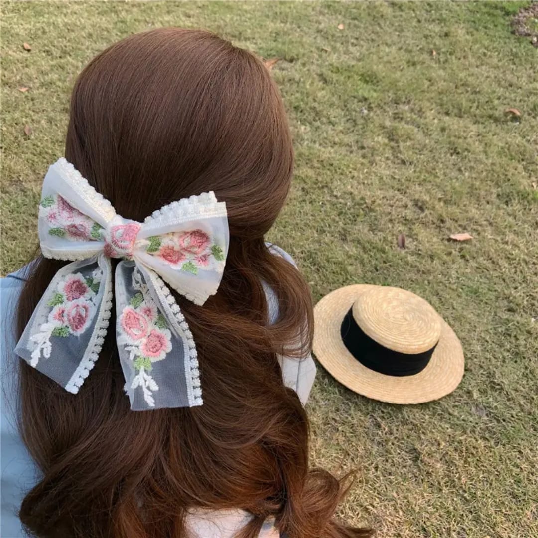 Trendy Hair Bow Clip Set of 2 (White & Cream)