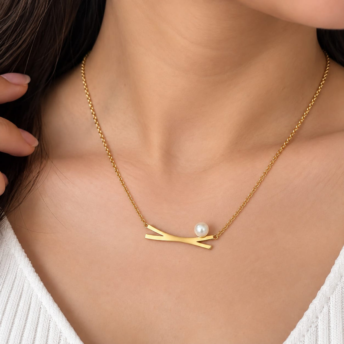 Pearl Accent Golden Branch Necklace