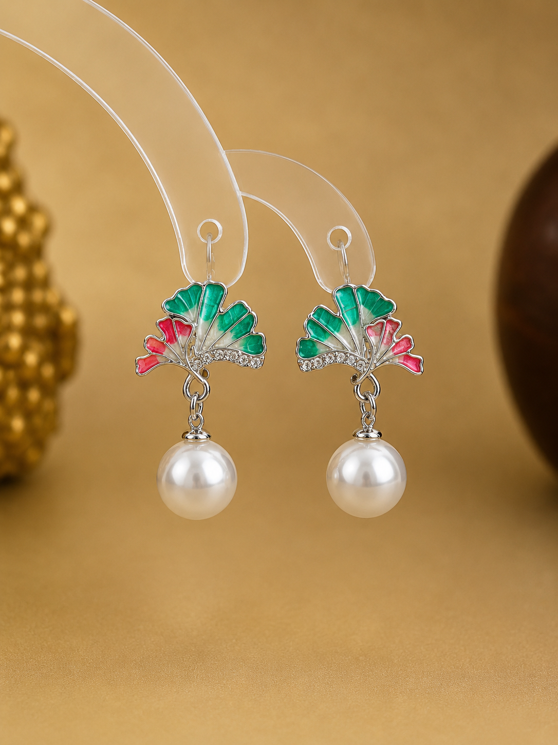Korean Design Half Flower Pearl Drop Earring