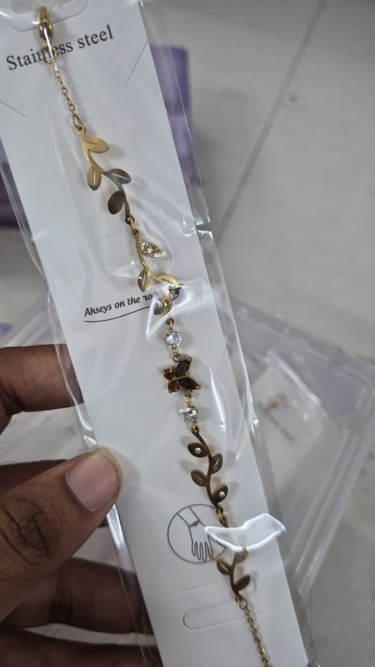 Anti-Tarnish Butterfly Stone Leaf Vine Bracelet