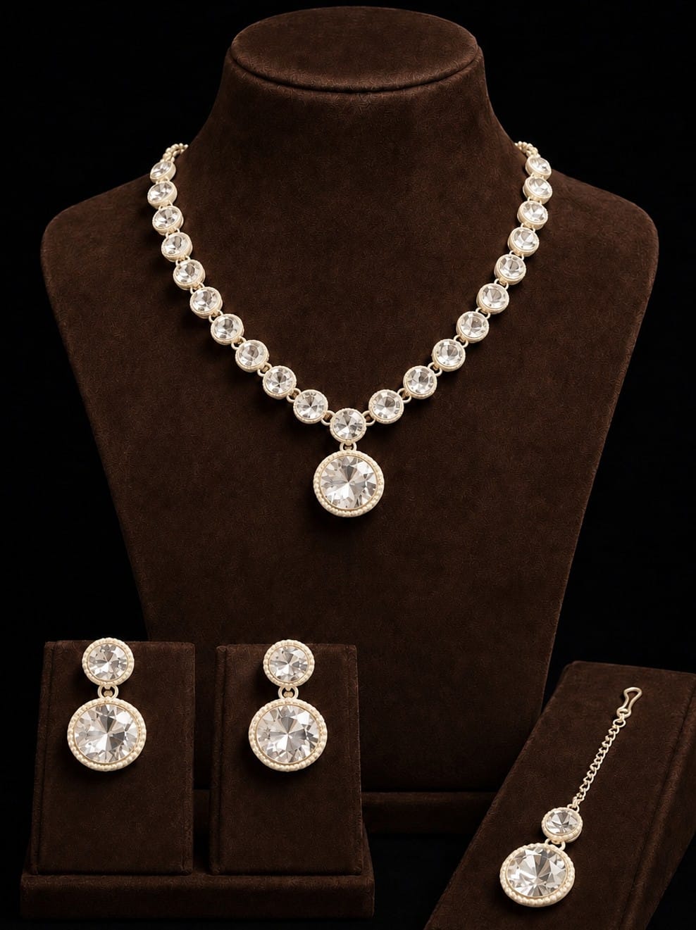 Silver white stone set with earring and mangtika