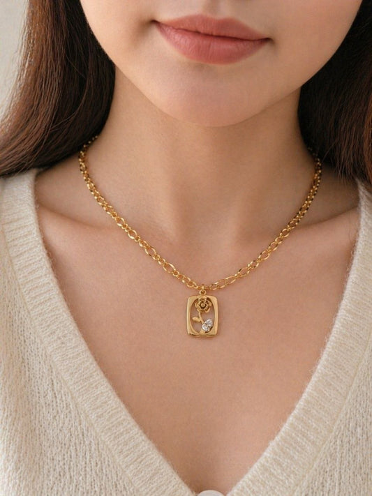 Anti Tarnish Rose Pendant Necklace – Gold Chain Designer