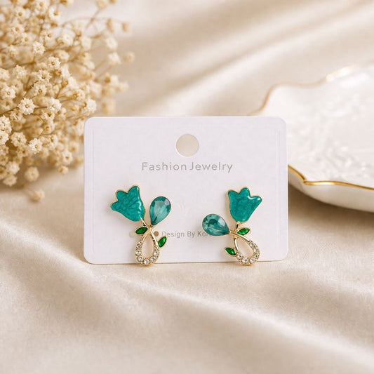 Korean Tulip flower and diamond design Earring