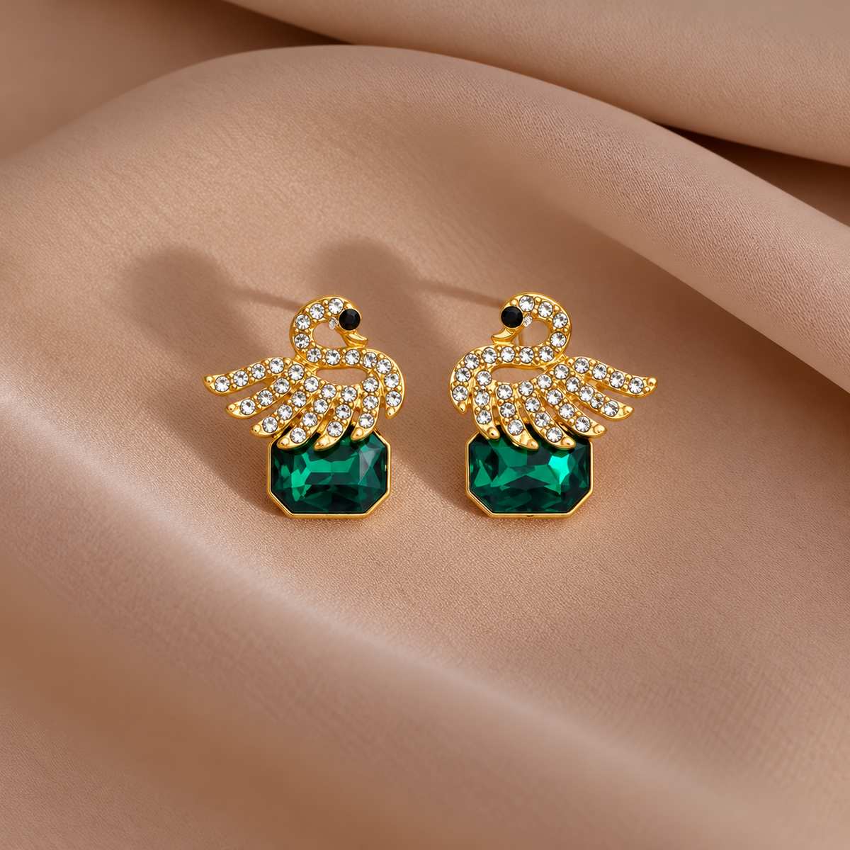rhinestone-studded swan crystal stud earrings