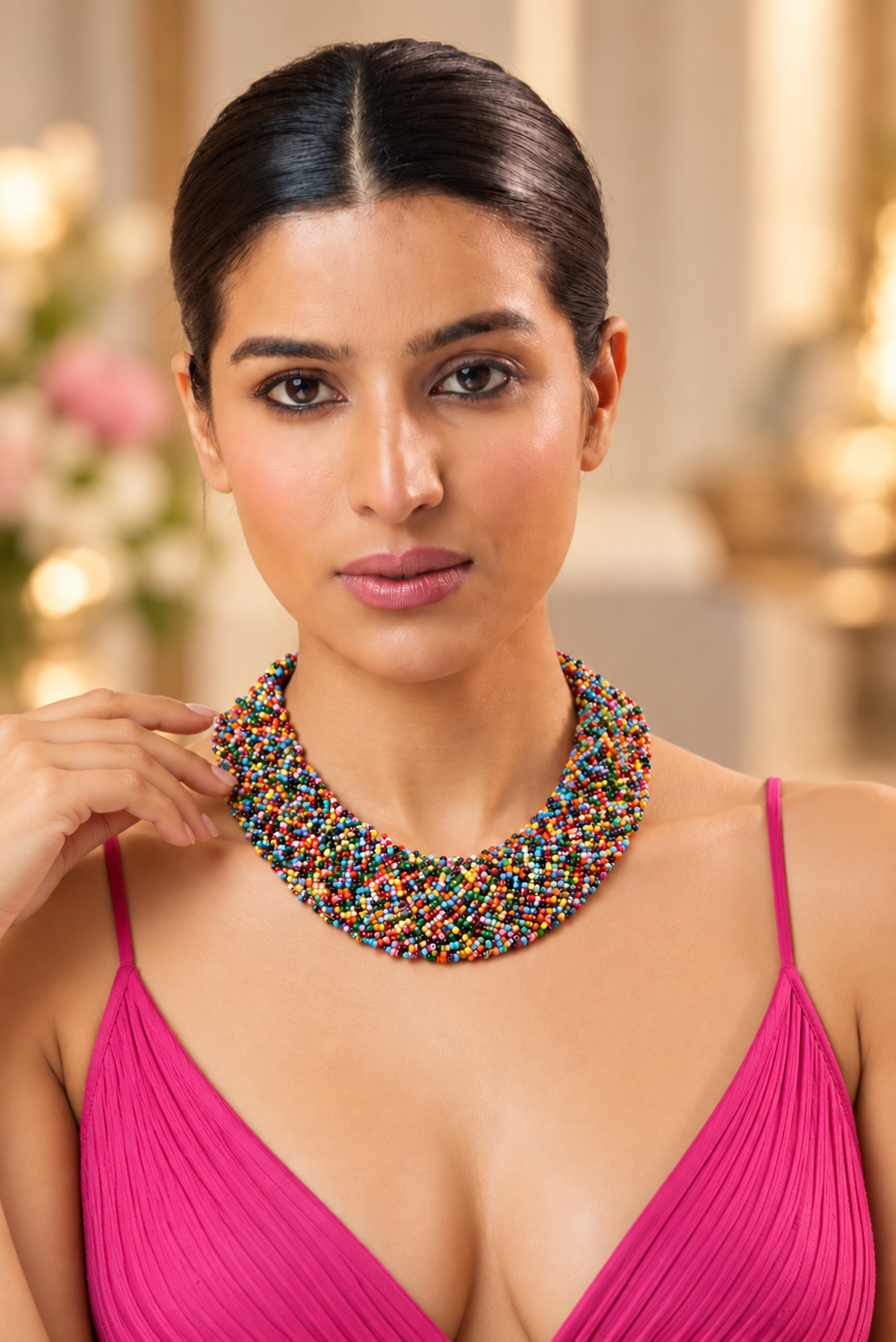 Traditional multicolor multi-layer seed beads necklace
