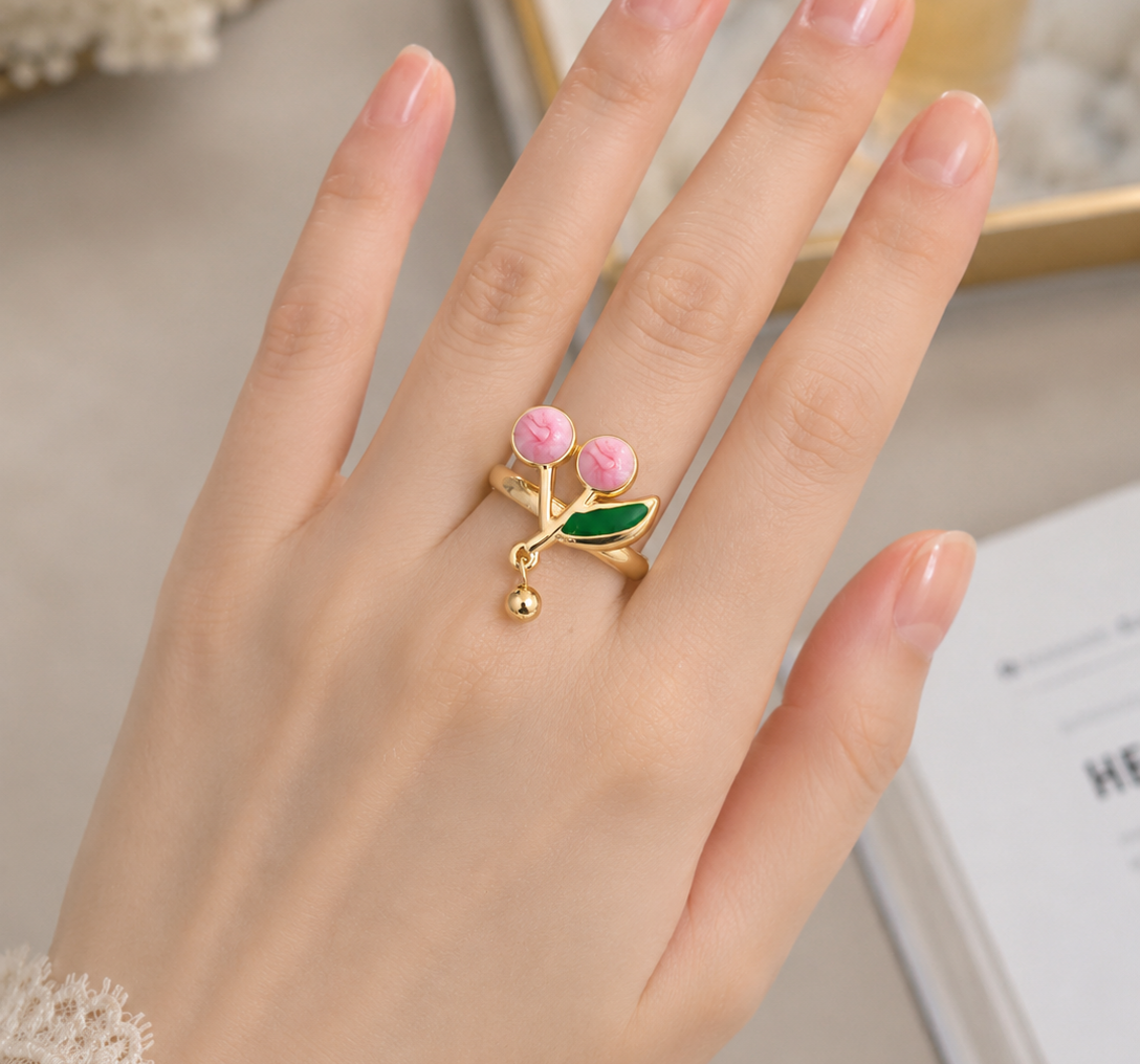Cherry Blossom Leaf Adjustable Ring
