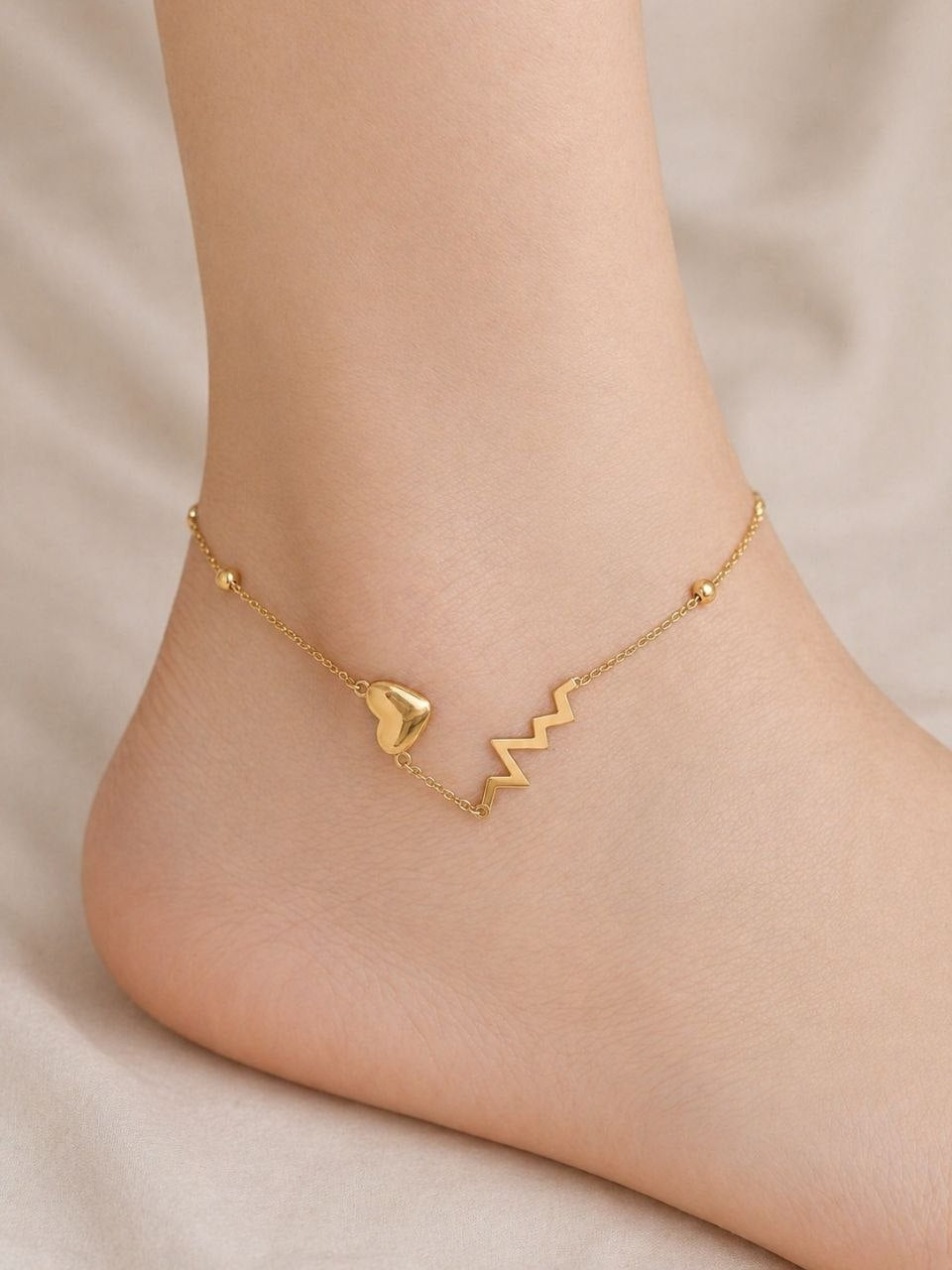 Minimal Heartbeat Charm Bracelet – Anti Tarnish Stainless Steel anklet