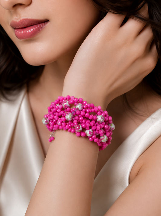 Multi-Layer Beaded Stretch Bracelet with Pearl Accents