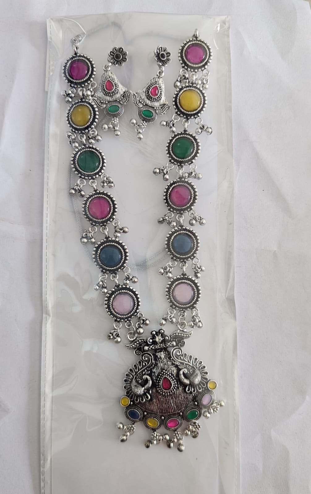 Oxodised multicolor nacklase  earrings set
