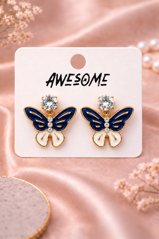 Korean Crystal Butterfly Drop Earrings