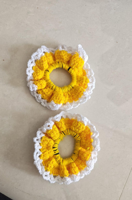 Set of 2 pcs Handmade Crochet Floral Hair Scrunchie
