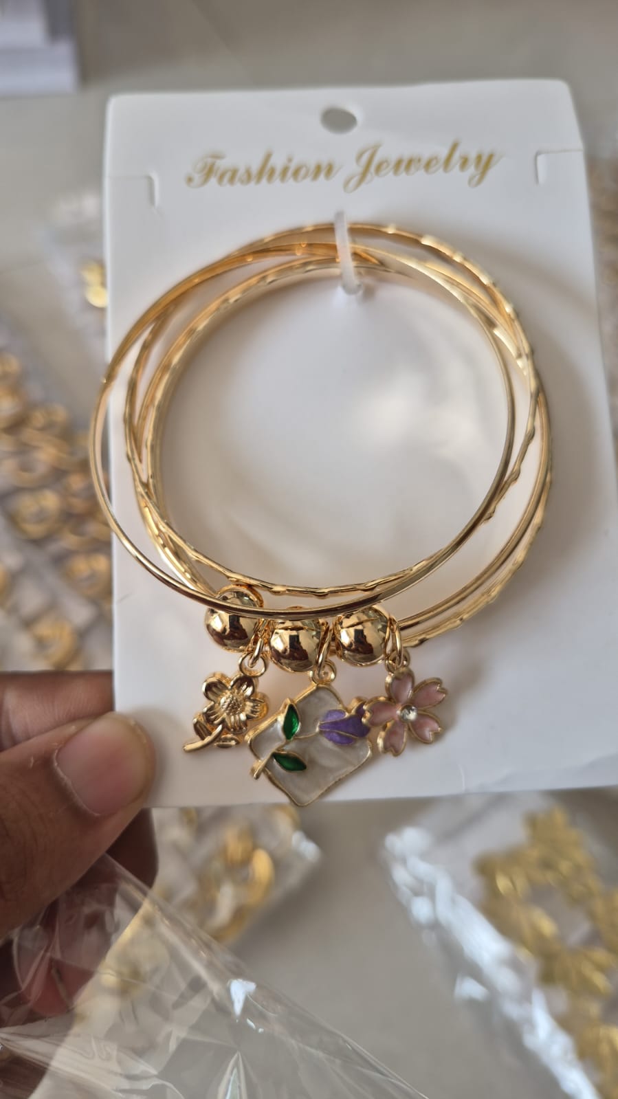 Set of 5 pcs golden plated Multilayer regular size bracelet with charms