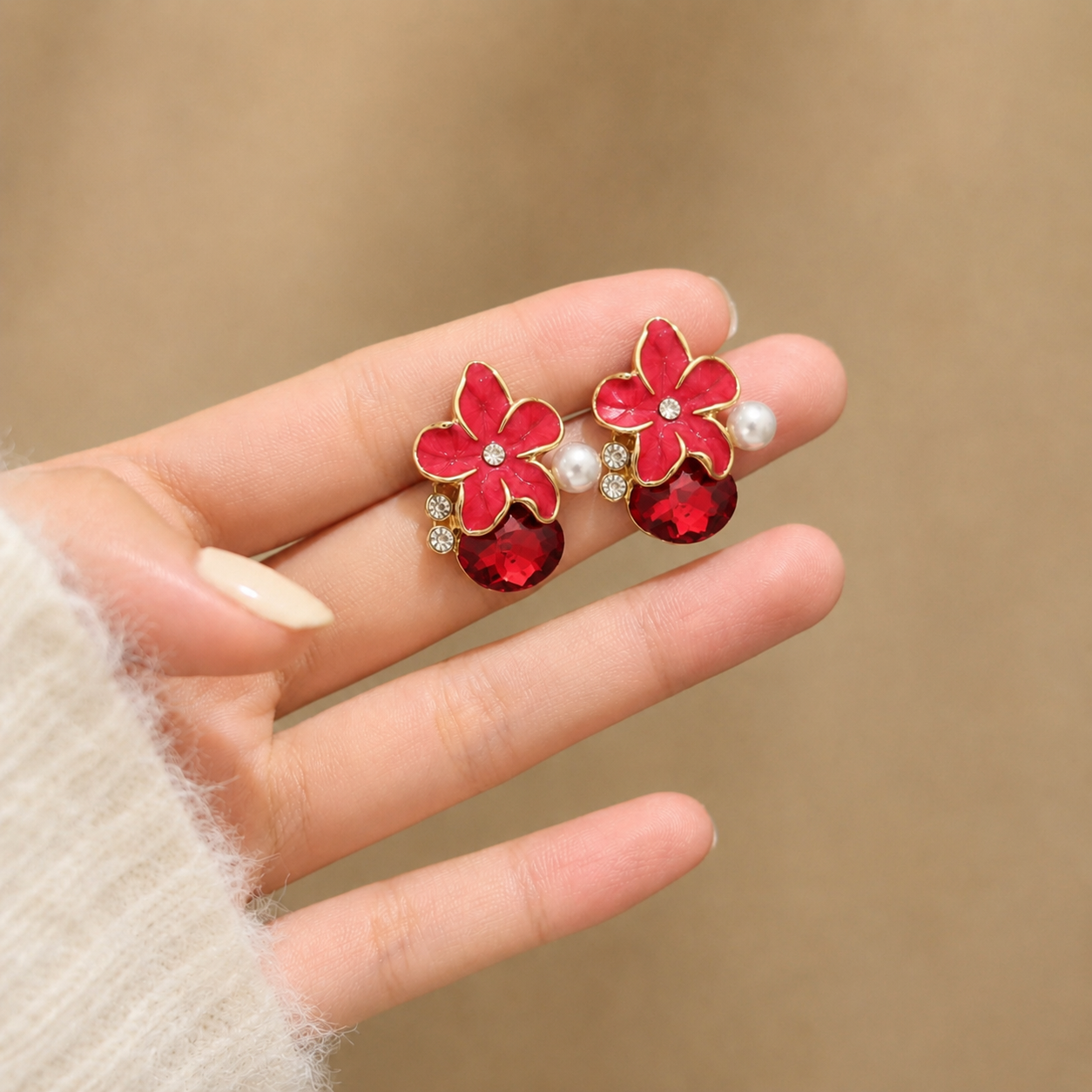 Korean Design Small Flower Ston Drop Earring