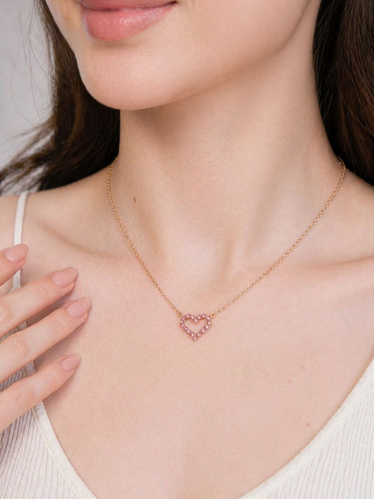 Pink Stone Heart Necklace – Anti Tarnish Gold Chain