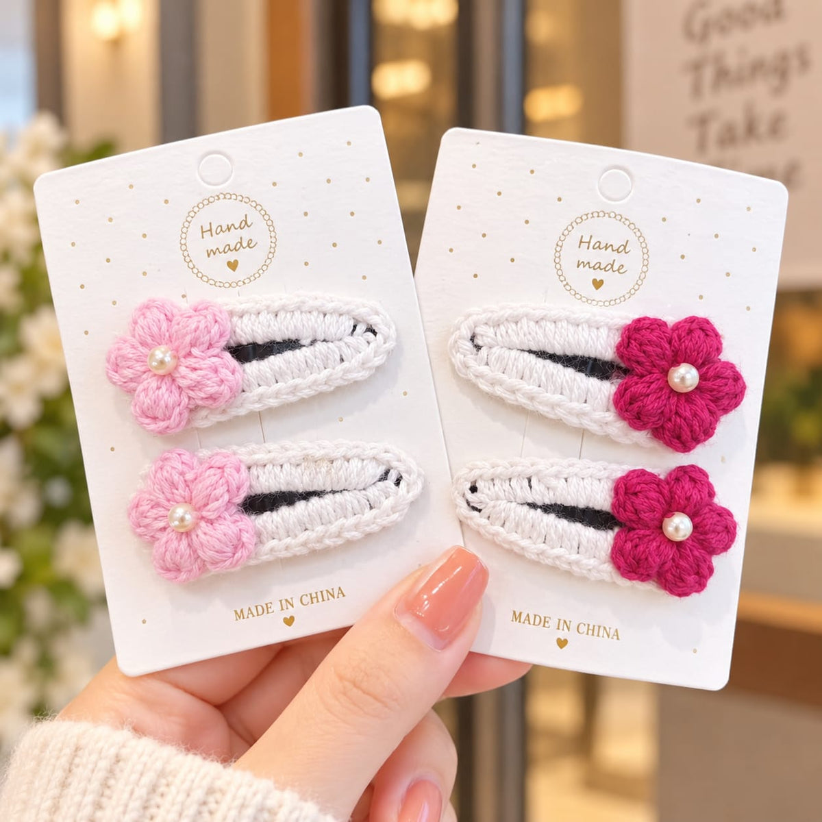 Handmade Crochet Flower Hair Clips – Set of 4