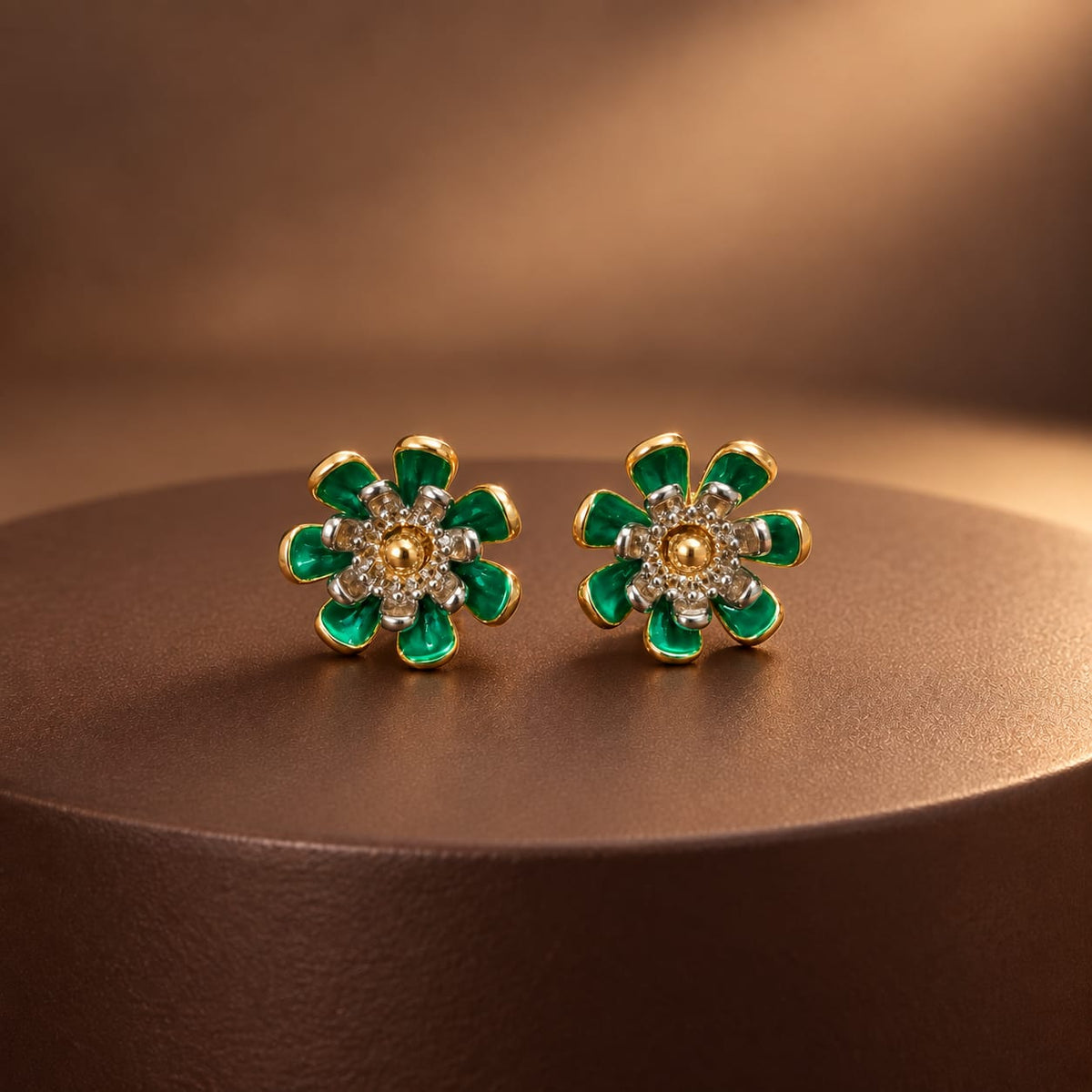 Green  & Black Floral Stud Earrings