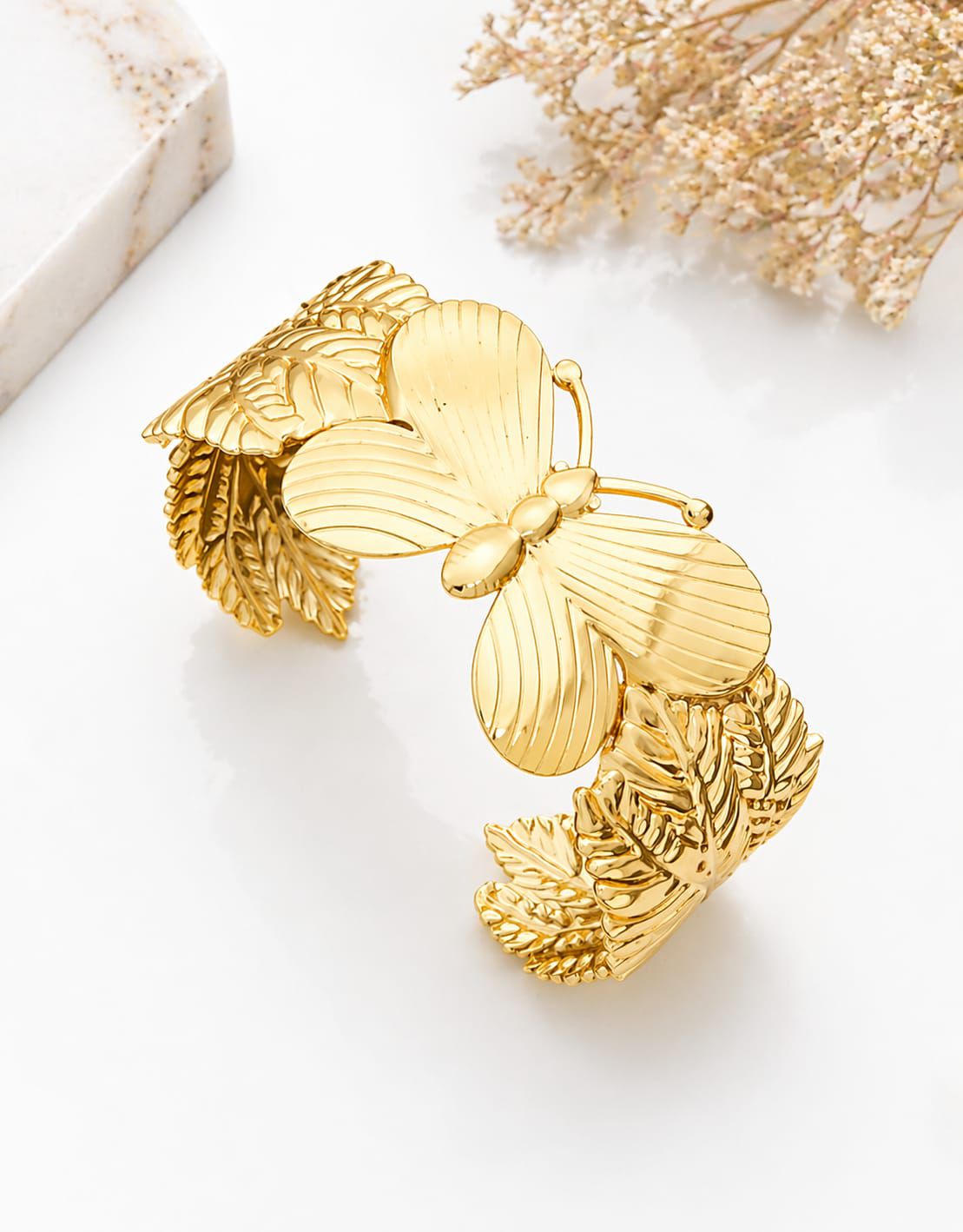 Premium Golden Butterfly Leaf Adjustable Kada Bracelet