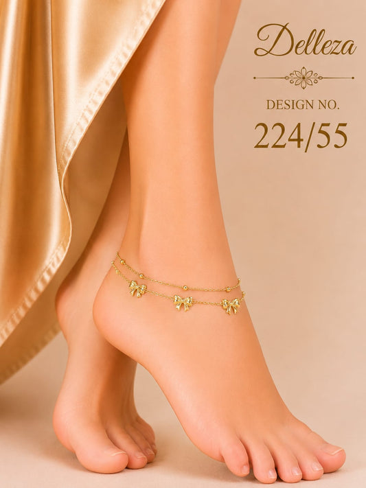 Double-layered anti tarnished bow charm anklet 1 pcs