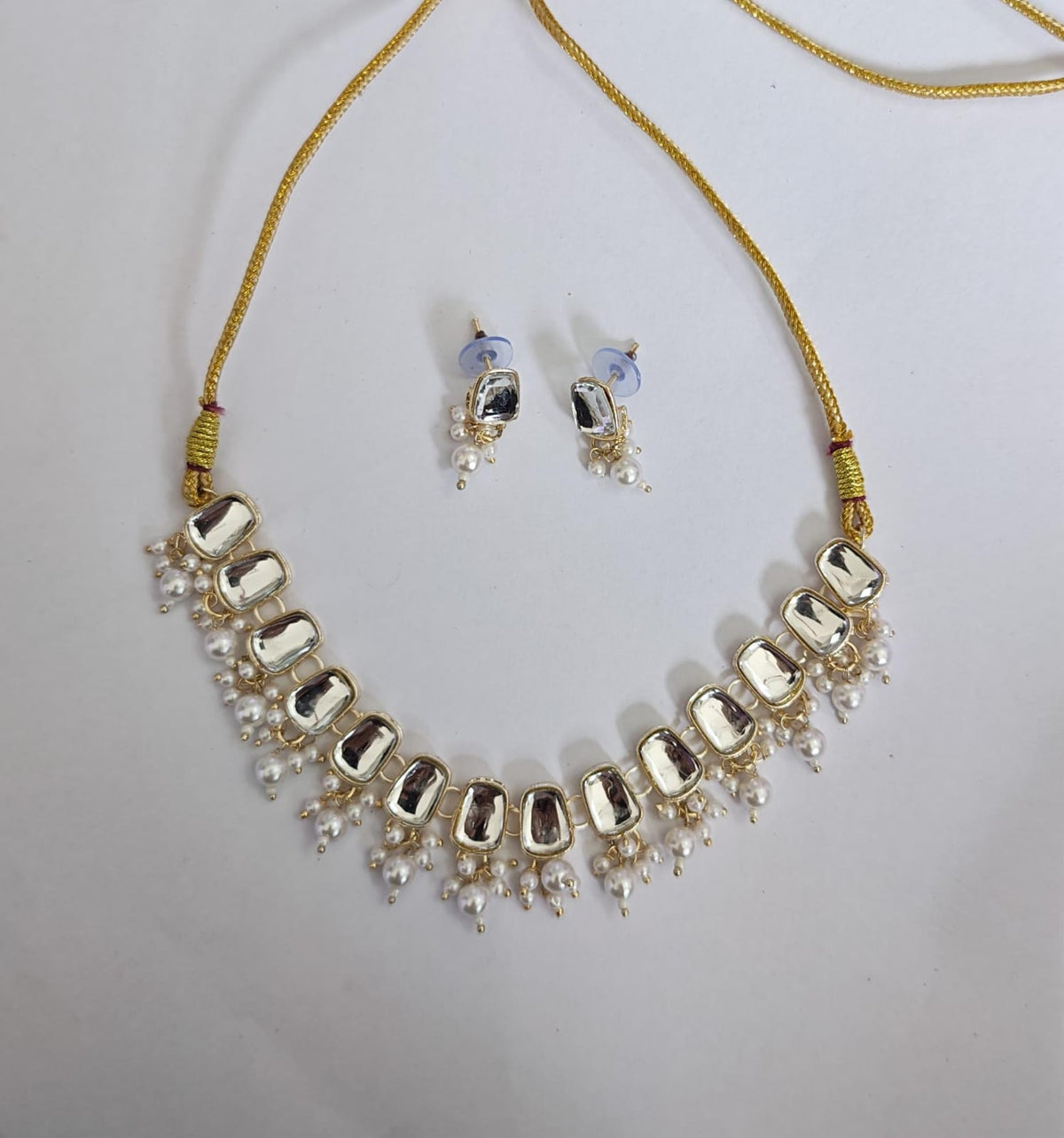 Traditional Kundan Pearl Drop Necklace Set with Earrings