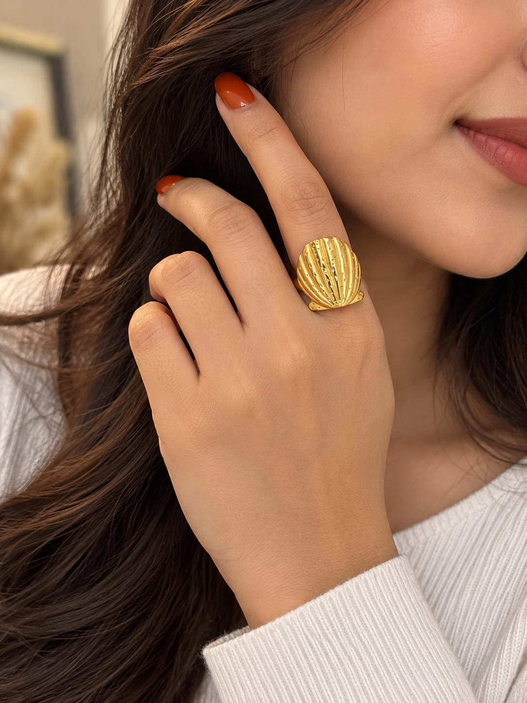 Golden Seashell Statement Ring