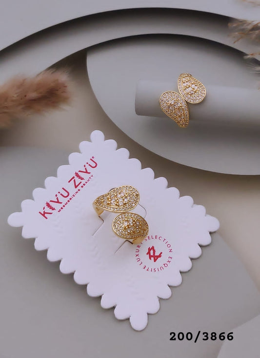 Gold-Tone Double Teardrop Crystal Statement Ring