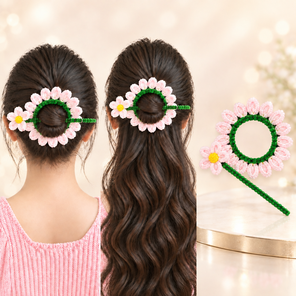 Light Pink Pipe Cleaner Flower Hair Bun Stick
