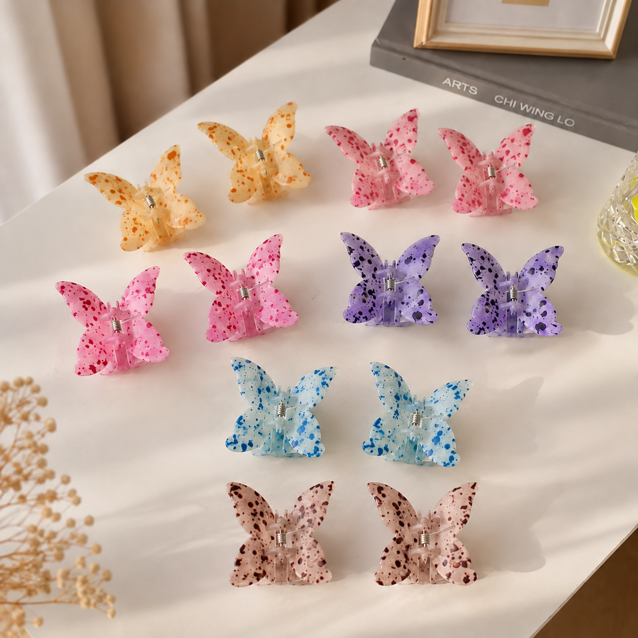 Set of 12 pcs Drops Paint Design Butterfly Hair Claw Clips