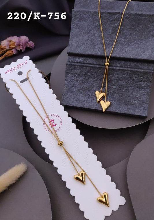 puffy heart charms stainless steel lariat necklace