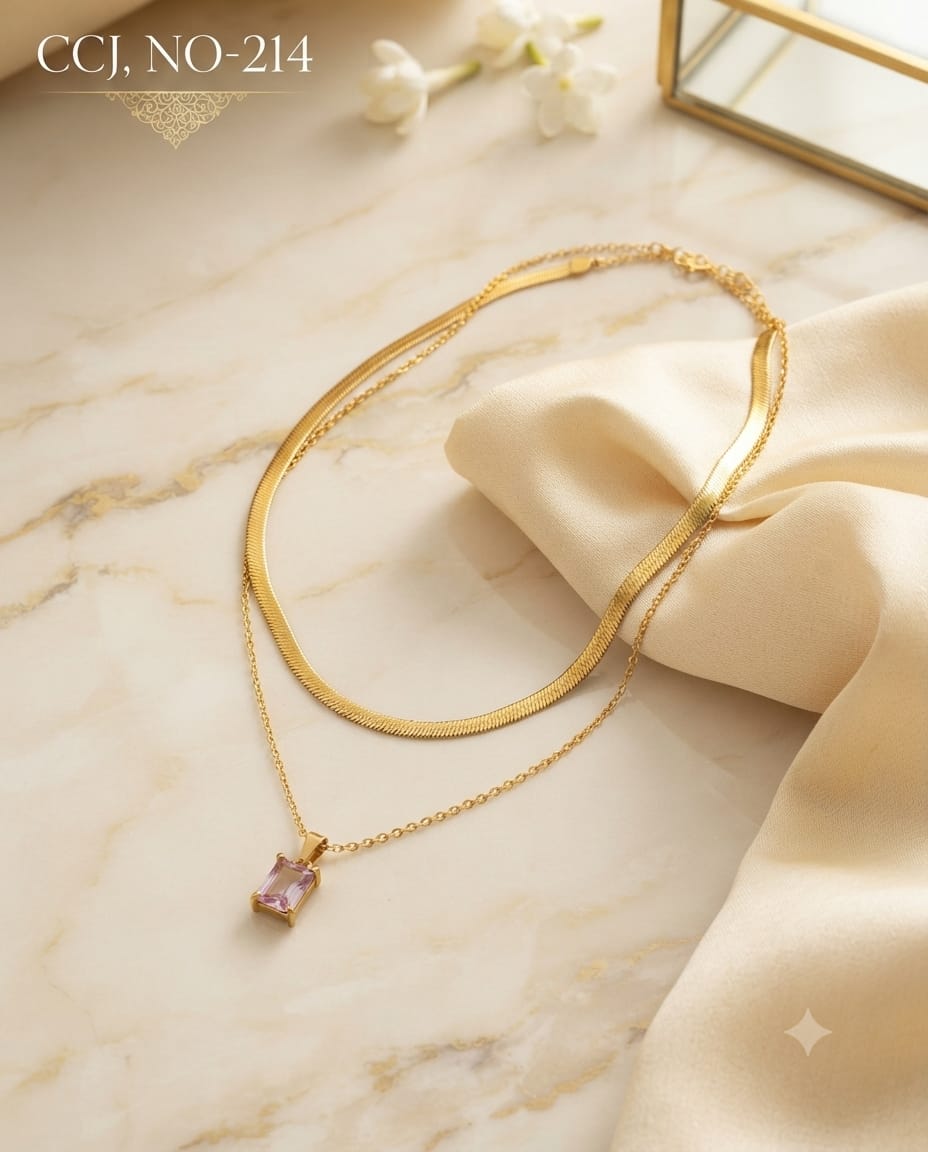 Double layer anti tarnished snake chain paire necklace