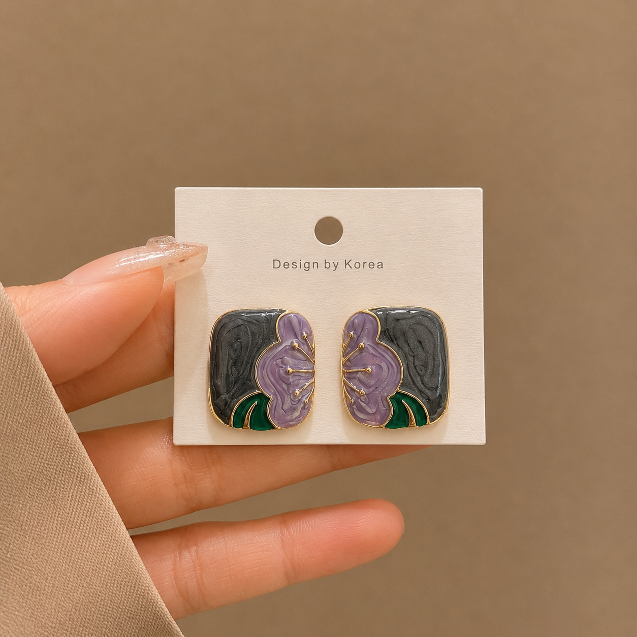 Korean Design Square Enamel Stud Earrings