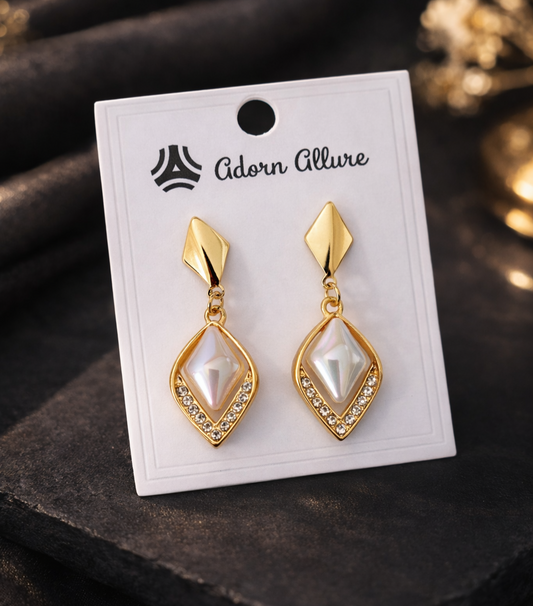 Elegant Geometric Drop Earrings with Pearl and Gold Tone Finish for Women & Girls