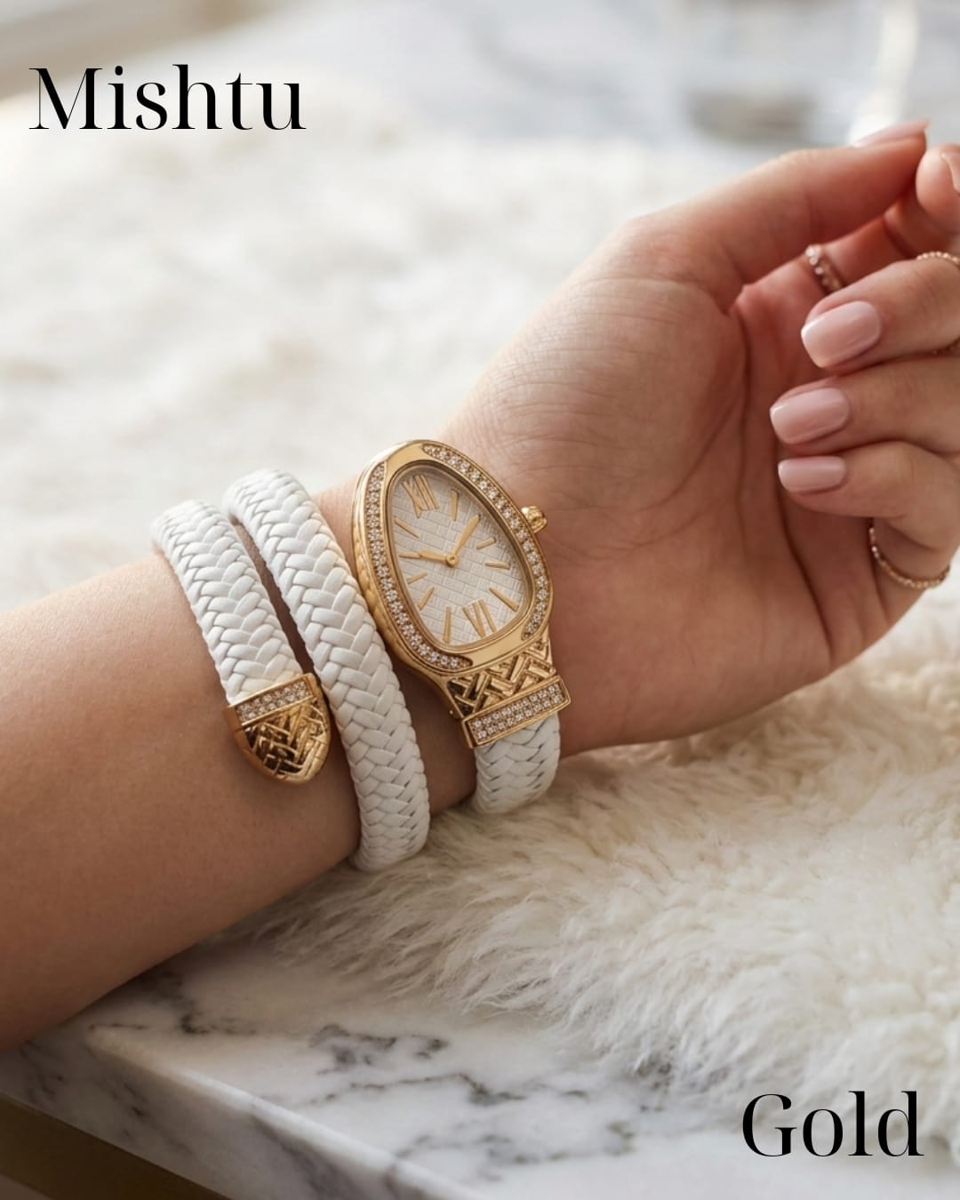 Premium snake style wrist watch with gold dial