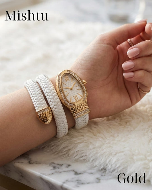 Premium snake style wrist watch with gold dial