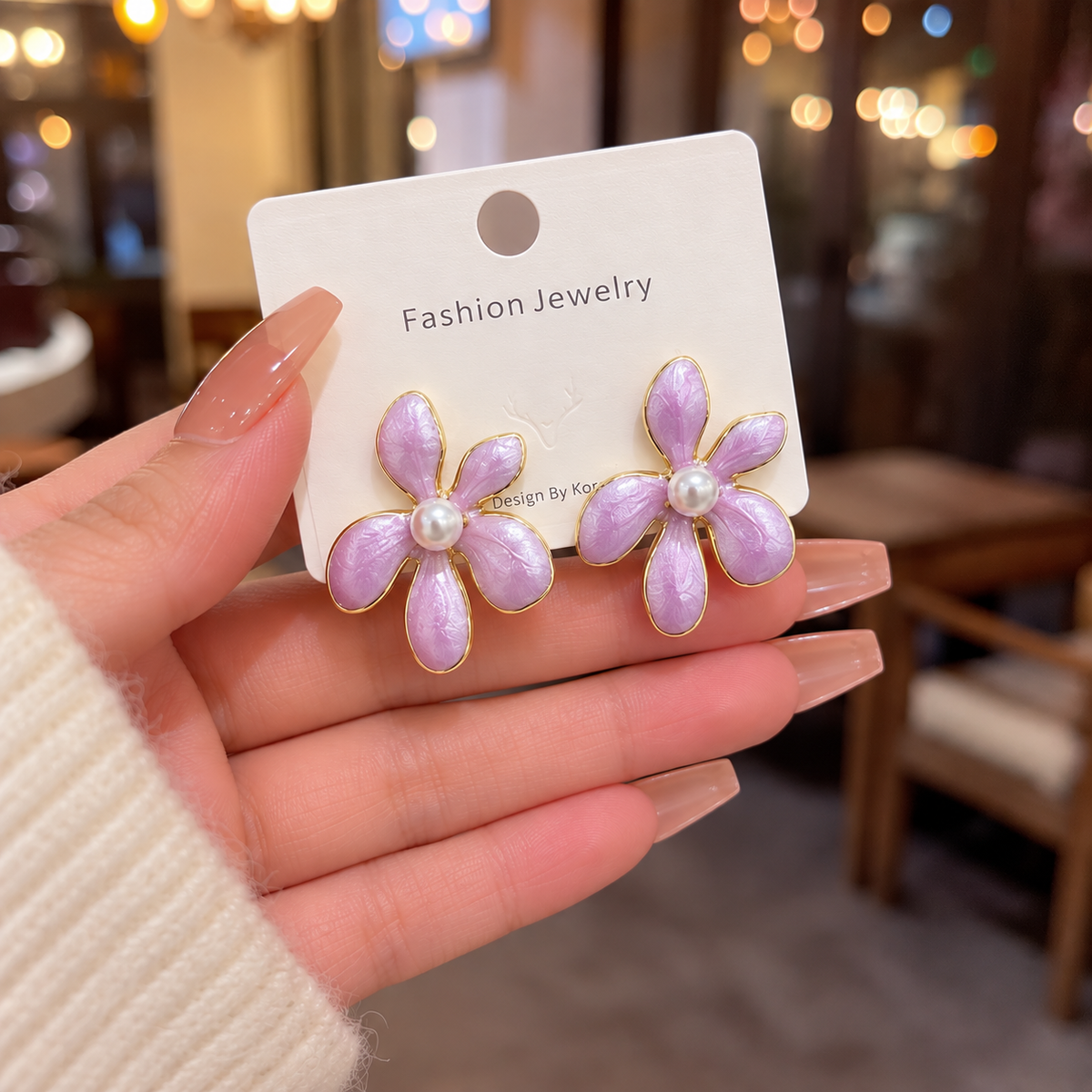 Korean-style enamel flower stud earring