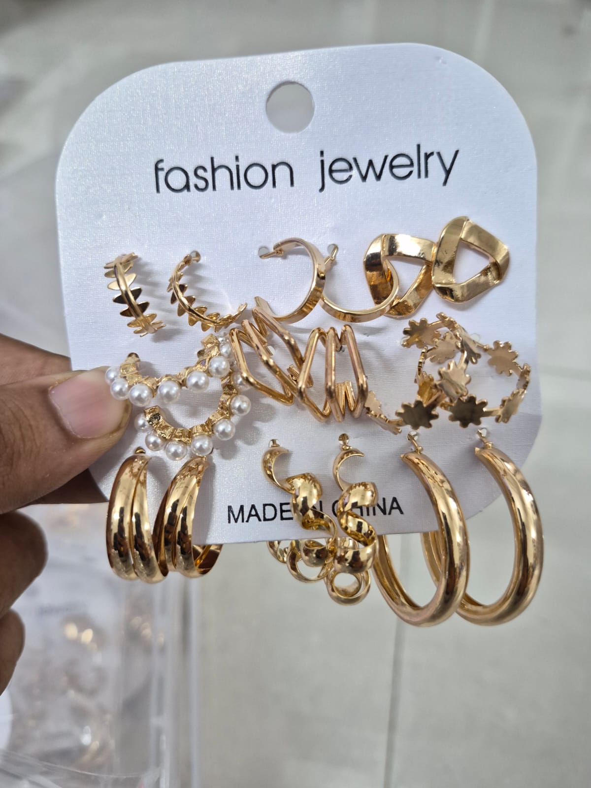 Set of 9 pair Golden Pearl Hoop And Stud Earrings Set