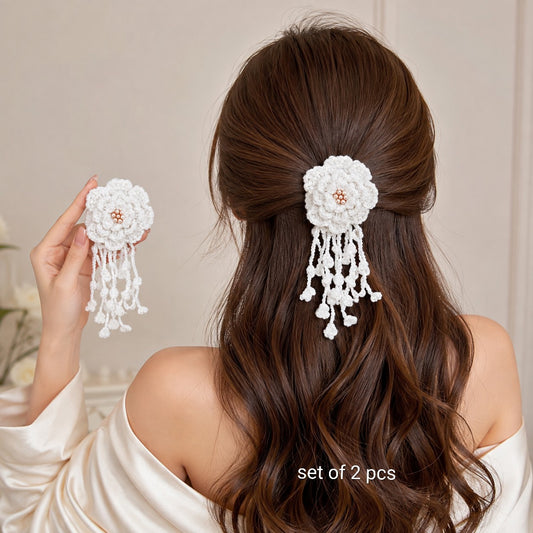 Set of 2 pcs Handmade Crochet Floral hair clip