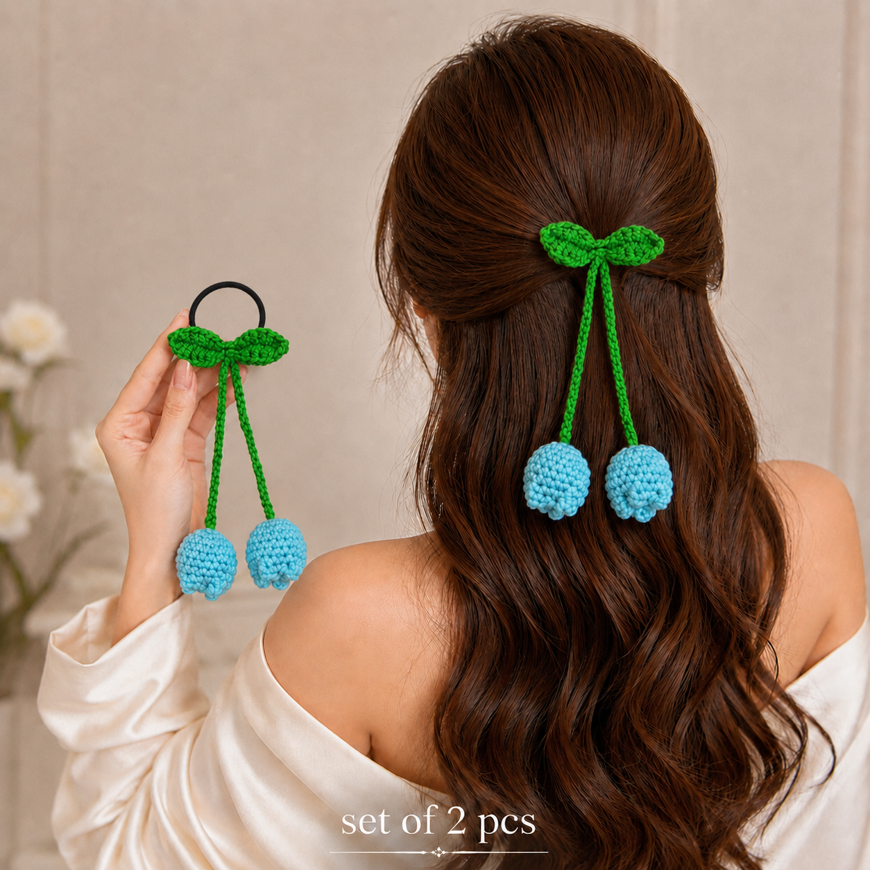 Set of 2 pcs Crochet Tulip Handmade Floral Hair Tie