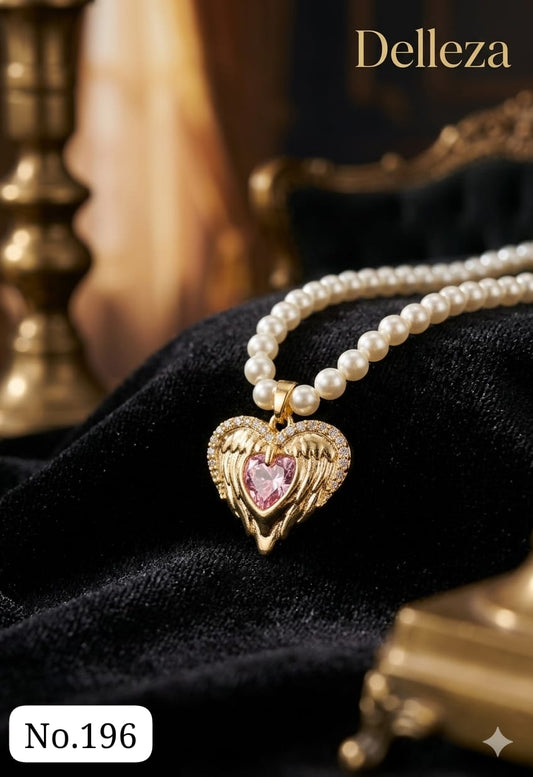 Stylish Vintage Pearl Necklace with Angel Wings ✨